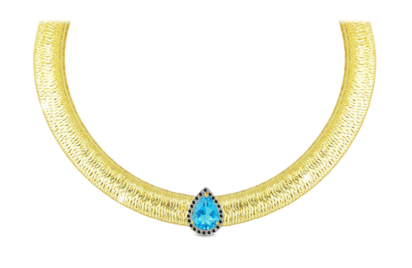 Vera Perla 18K Gold 0.12ct  Black Diamonds, Topaz  Necklace